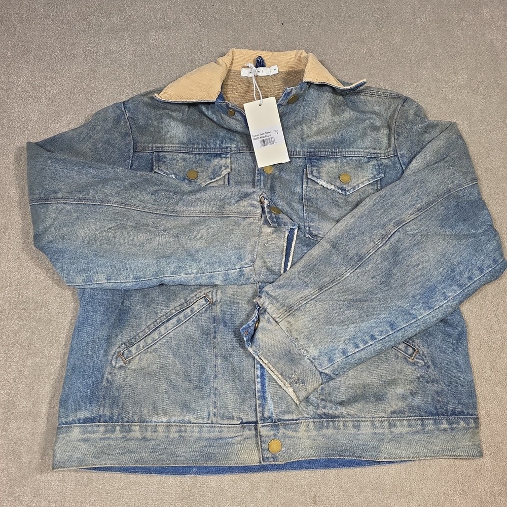MNML Distressed Corduroy Denim Trucker Jacket Size‎ Medium NWT Button